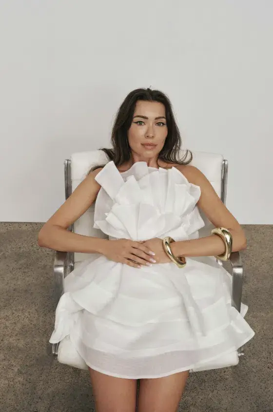 Aje Selestia Mini Dress Ivory Size 10 for rent on The Volte - main image