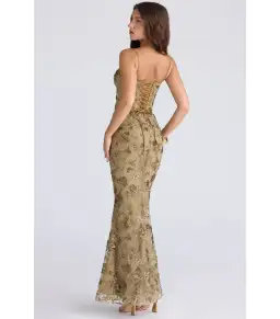 House Of CB Naima Hand Beaded Embellished Corset Maxi Dress Olive Bronze Size AU 8 for rent on The Volte - image 4