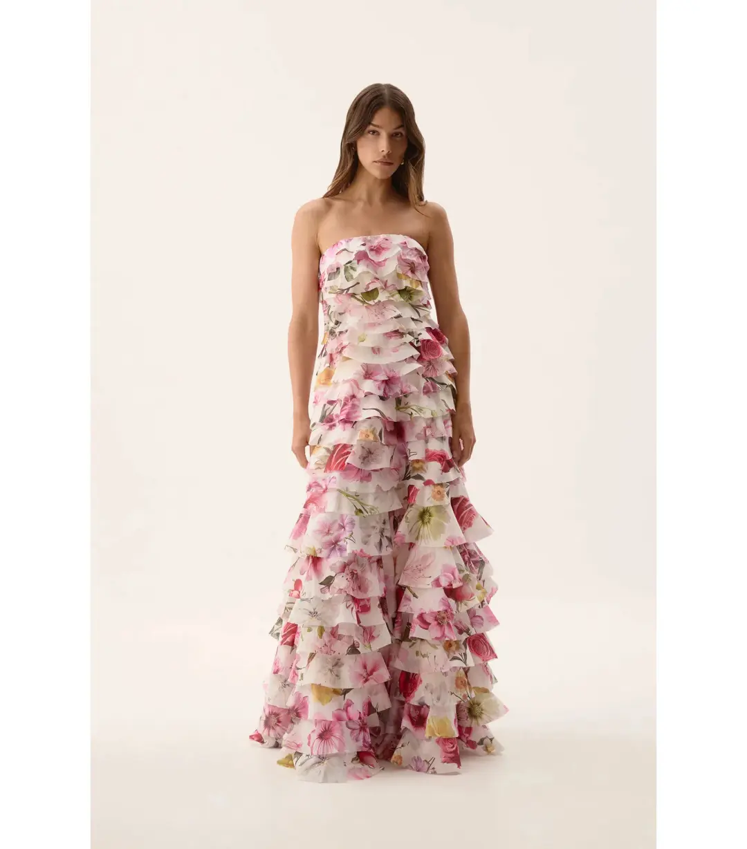 Aje Fleur Pleated Maxi Gown in Collage Floral Size AU 4 for rent on The Volte - main image