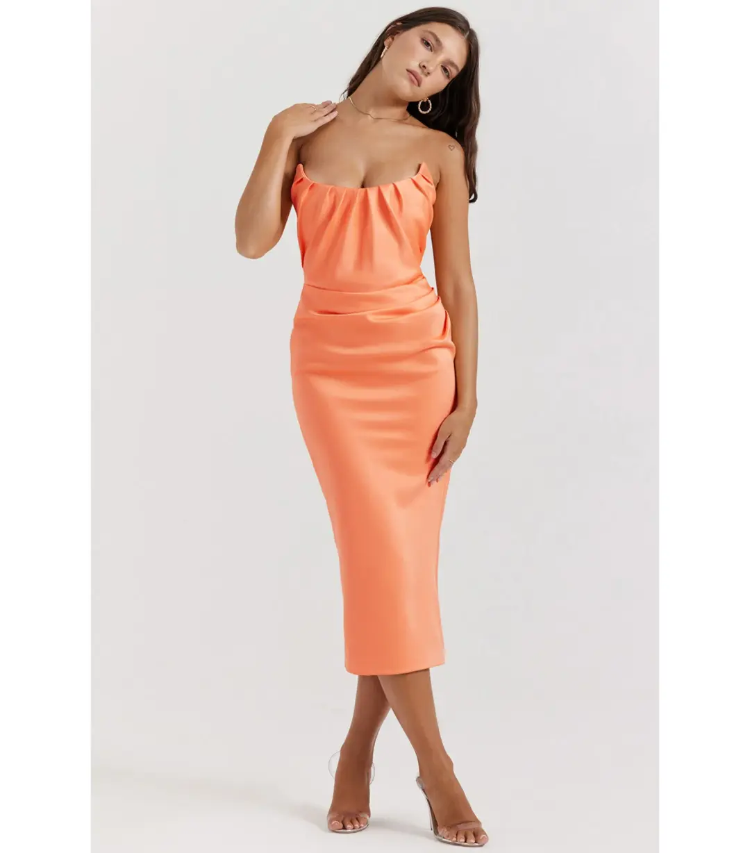 House Of CB Alora Strapless Corset Midi Dress Tangerine Size S / AU 8 for rent on The Volte - main image