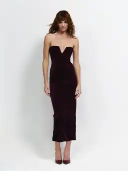 Effie Kats Annora Midi Dress in Wine Velvet Size M / AU 10 for rent on The Volte - image 1