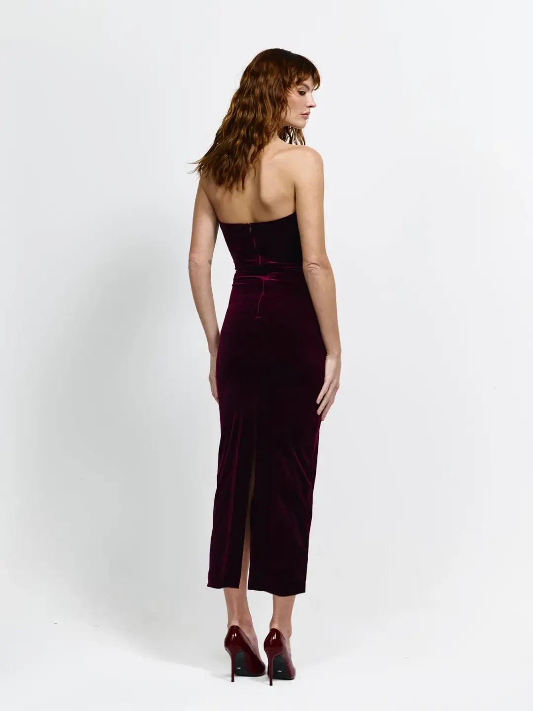 Effie Kats Annora Midi Dress in Wine Velvet Size M / AU 10 for rent on The Volte - main image