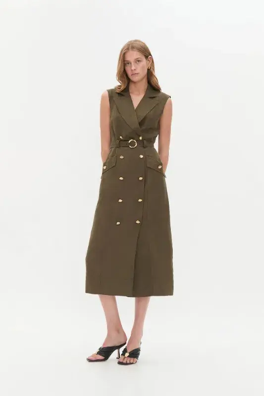 Aje Blake Utility Midi Dress Khaki Size AU 14 for rent on The Volte - main image