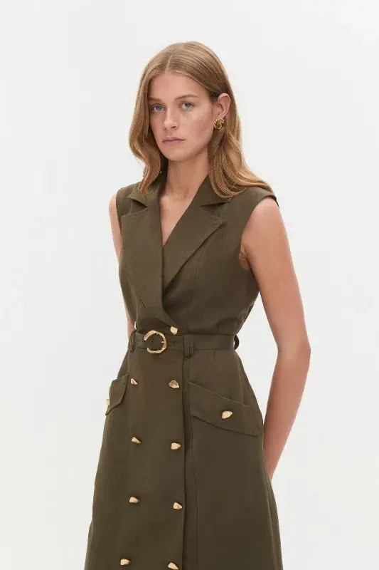 Aje Blake Utility Midi Dress Khaki Size AU 14 for rent on The Volte - main image