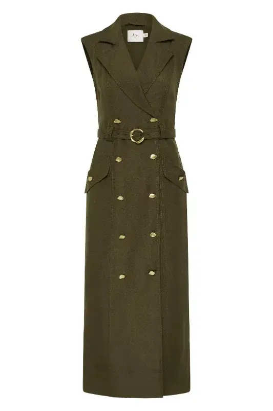 Aje Blake Utility Midi Dress Khaki Size AU 14 for rent on The Volte - main image