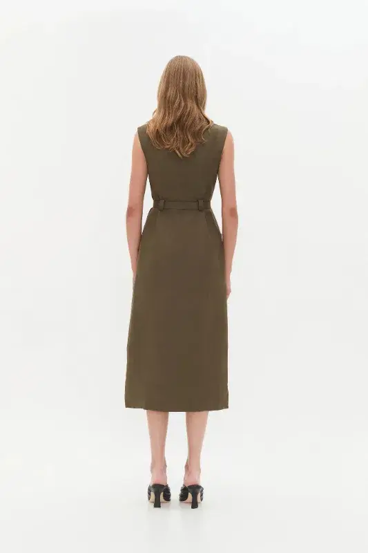 Aje Blake Utility Midi Dress Khaki Size AU 14 for rent on The Volte - main image