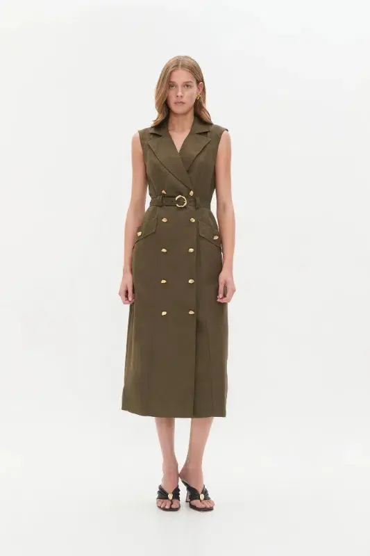 Aje Blake Utility Midi Dress Khaki Size AU 14 for rent on The Volte - main image