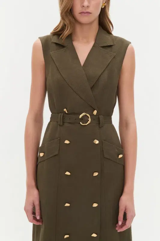 Aje Blake Utility Midi Dress Khaki Size AU 14 for rent on The Volte - main image