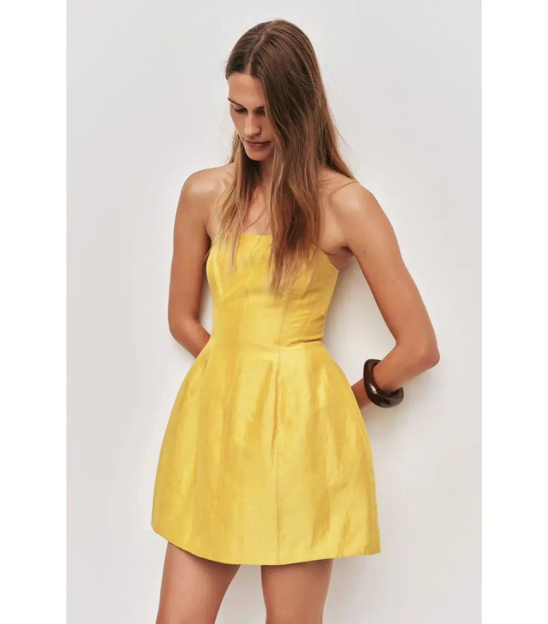 Aje Baret Strapless Mini Dress in Chartreuse Size AU 12 for rent on The Volte - main image