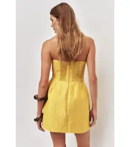 Aje Baret Strapless Mini Dress in Chartreuse Size AU 12 for rent on The Volte - image 4