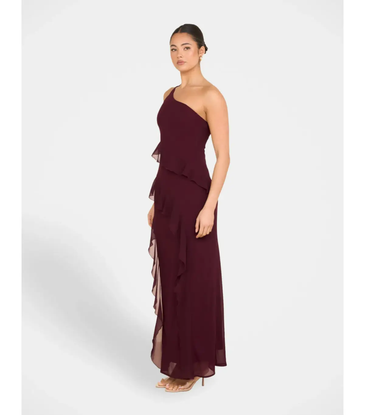 Pilgrim Dietrich One Shoulder Maxi Gown Burgundy Size AU 8 - Image 2