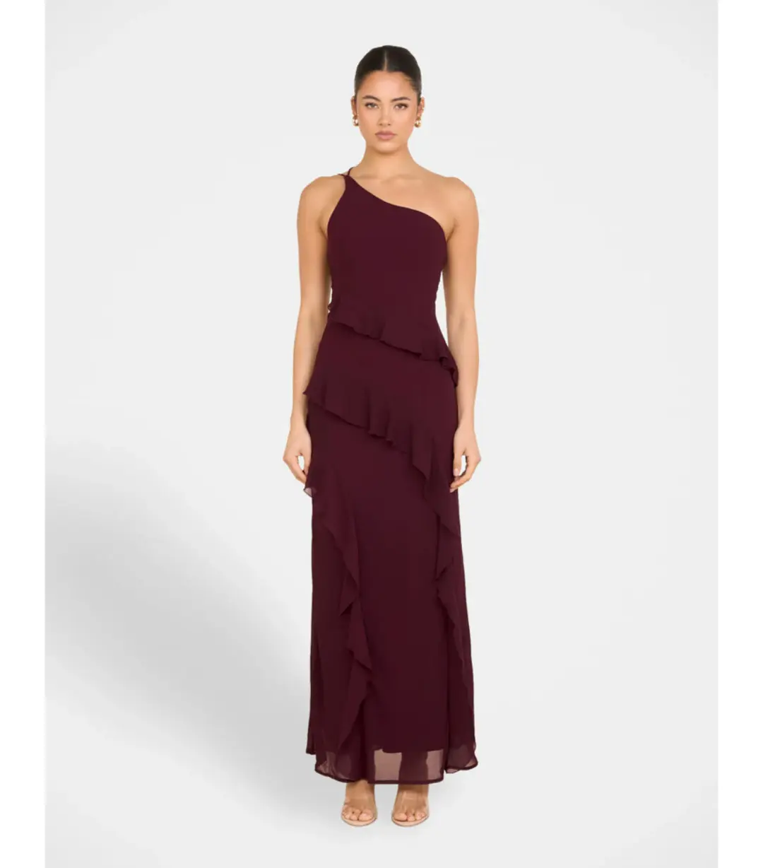 Pilgrim Dietrich One Shoulder Maxi Gown Burgundy Size AU 8 for rent on The Volte - main image