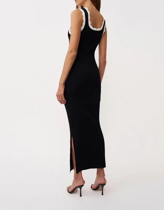 By Johnny Scallop Trip Knit Midi Dress Black/White Size AU10 for rent on The Volte - main image