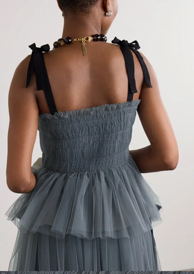 Molly Goddard Lydia Shirred Tulle Top Grey Size 8 for rent on The Volte - main image