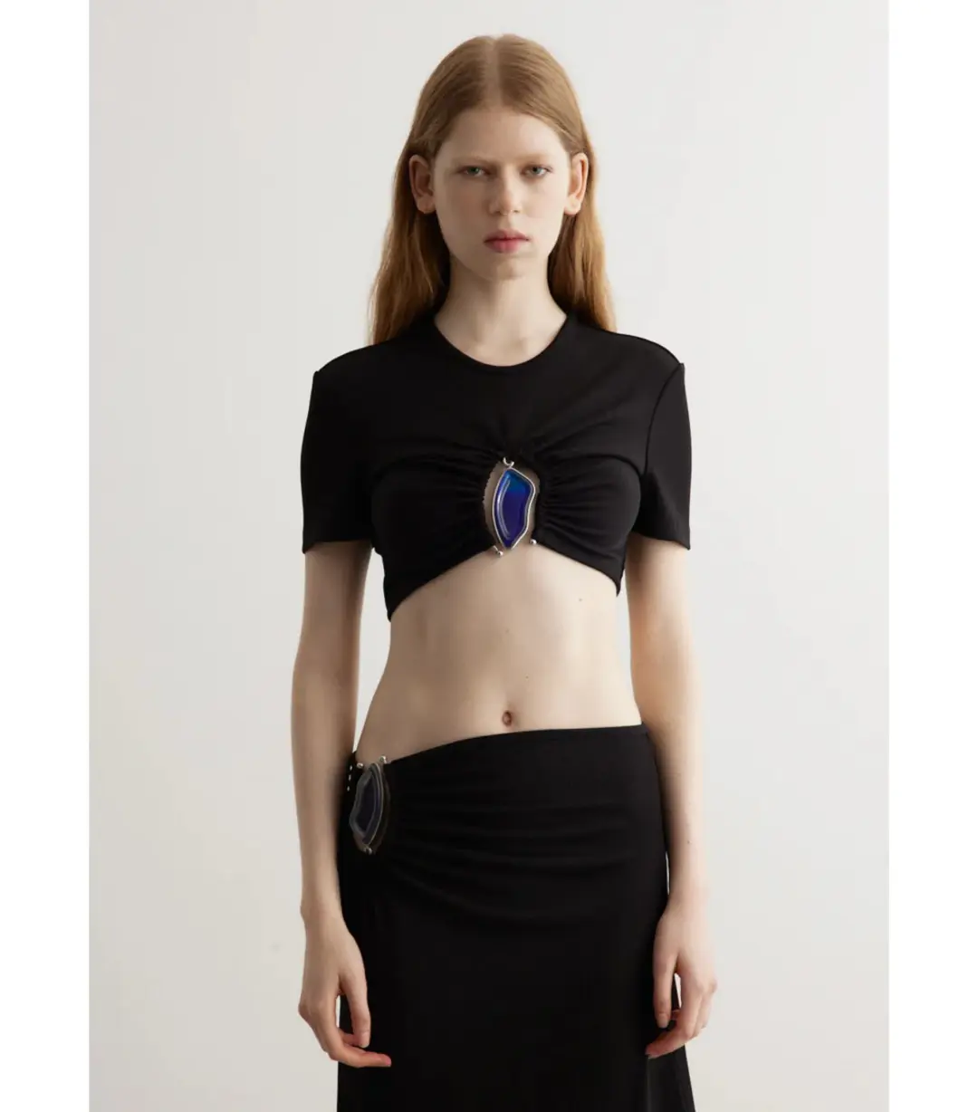 Christopher Esber Moodstone Ruched Crop T-Shirt and Maxi Skirt Black Size AU 8 for rent on The Volte - main image