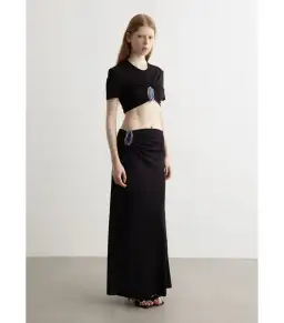 Christopher Esber Moodstone Ruched Crop T-Shirt and Maxi Skirt Black Size AU 8 for rent on The Volte - image 1