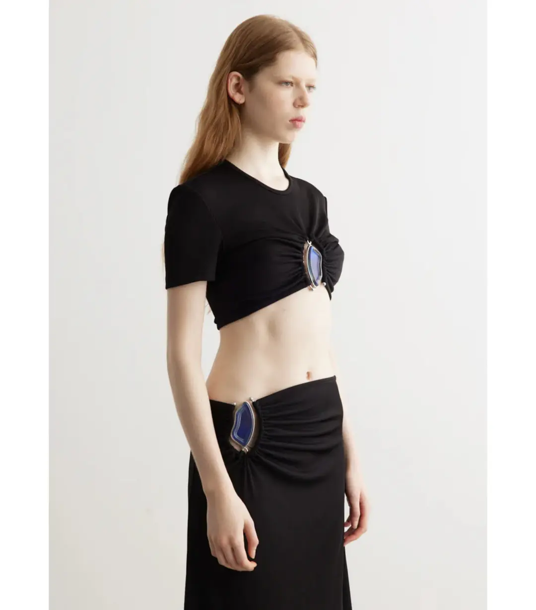 Christopher Esber Moodstone Ruched Crop T-Shirt and Maxi Skirt Black Size AU 8 for rent on The Volte - main image