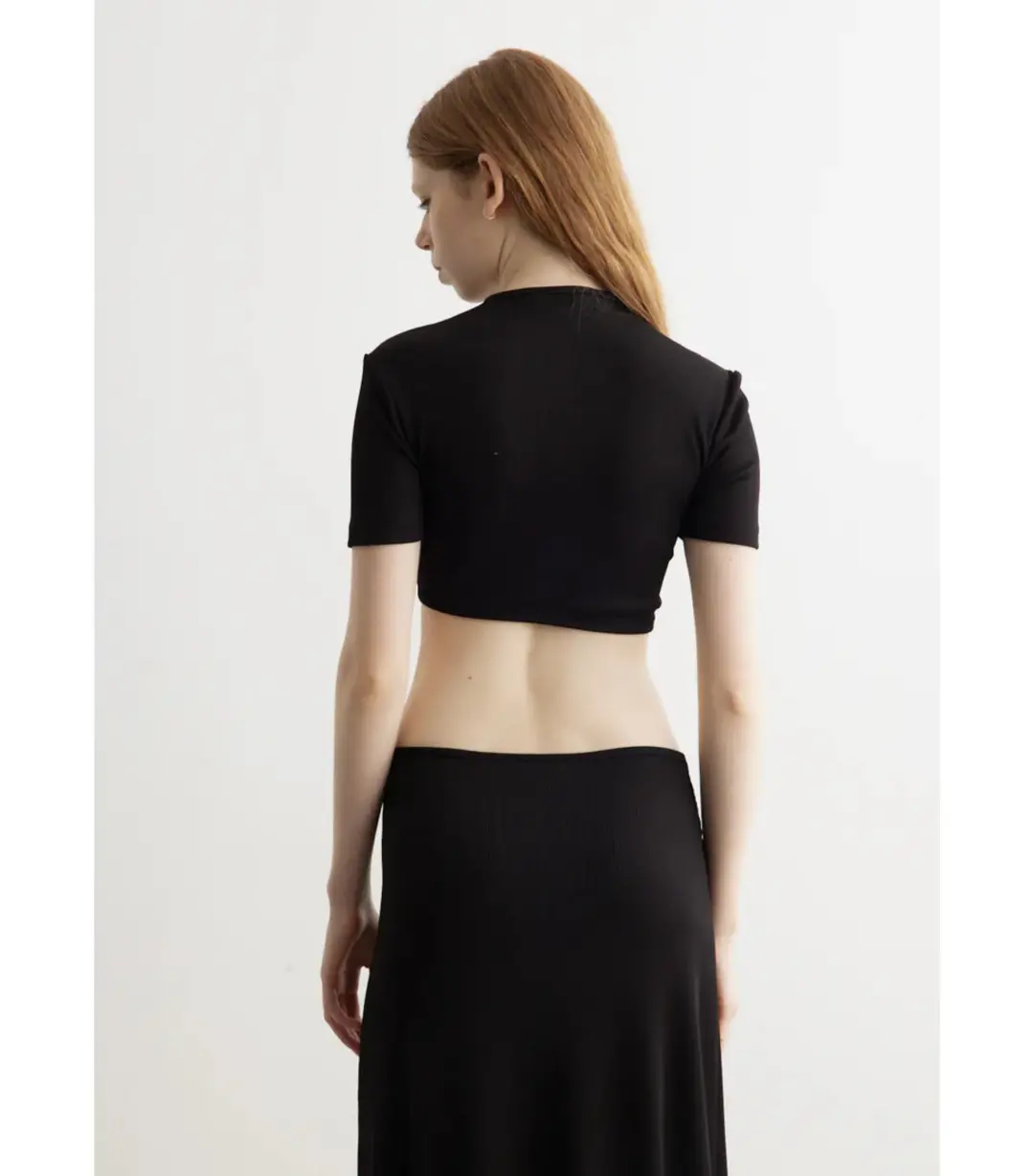 Christopher Esber Moodstone Ruched Crop T-Shirt and Maxi Skirt Black Size AU 8 for rent on The Volte - main image