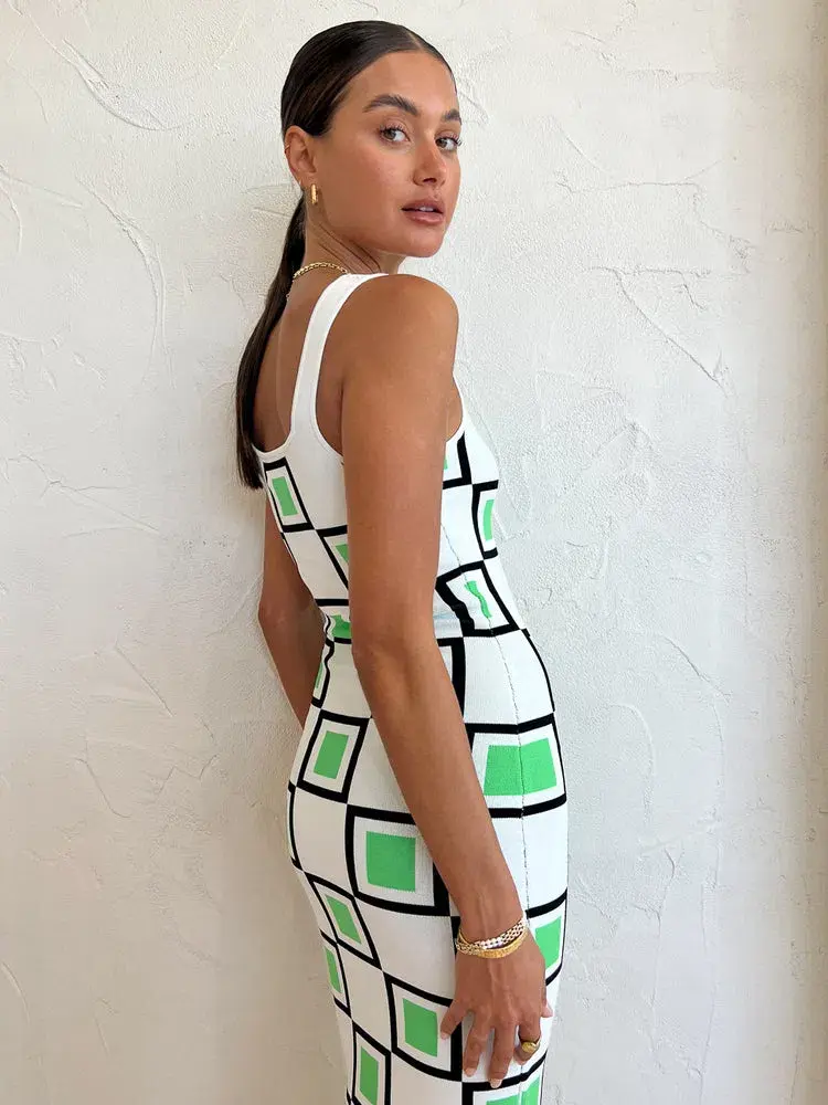 By Johnny Lipari Knit Midi In Green Ivory Black Size 6 for rent on The Volte - main image