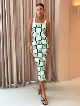 By Johnny Lipari Knit Midi In Green Ivory Black Size 6 for rent on The Volte - image 1