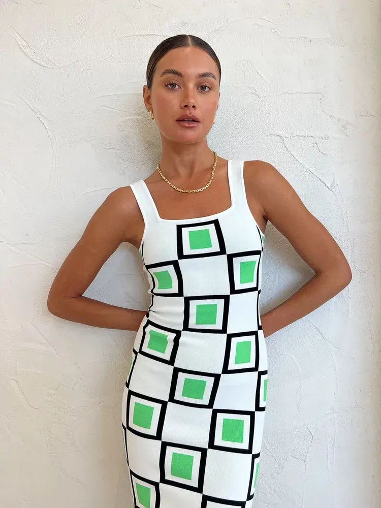 By Johnny Lipari Knit Midi In Green Ivory Black Size 6 for rent on The Volte - main image