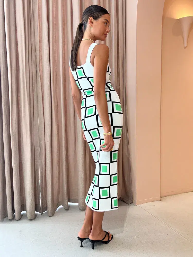 By Johnny Lipari Knit Midi In Green Ivory Black Size 6 for rent on The Volte - main image