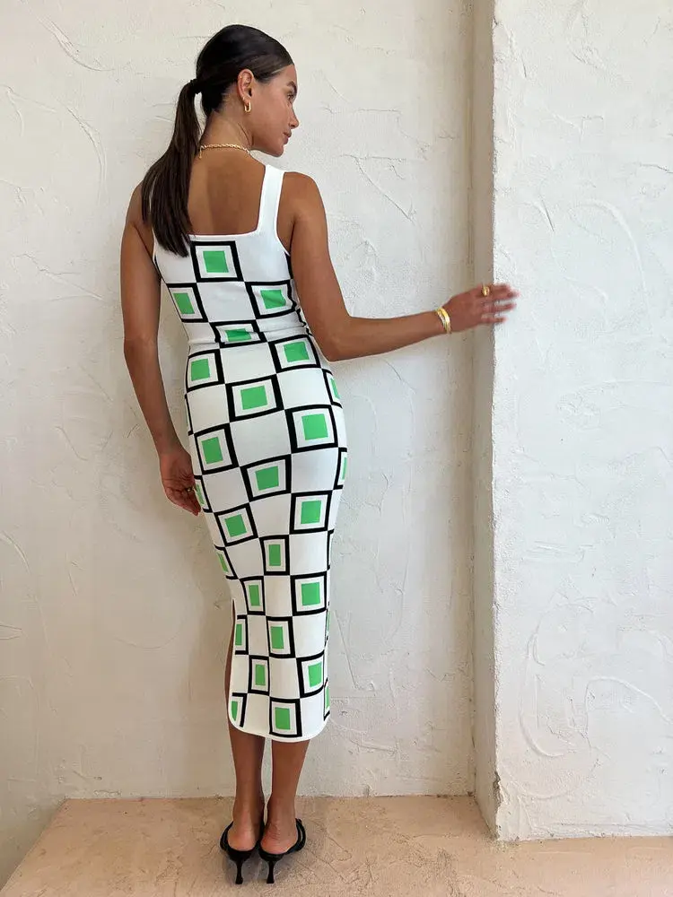 By Johnny Lipari Knit Midi In Green Ivory Black Size 6 for rent on The Volte - main image