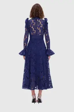 Leo Lin Aliyah Lace Butterfly Sleeve Midi Dress Oxford Blue Size 10 for rent on The Volte - image 4