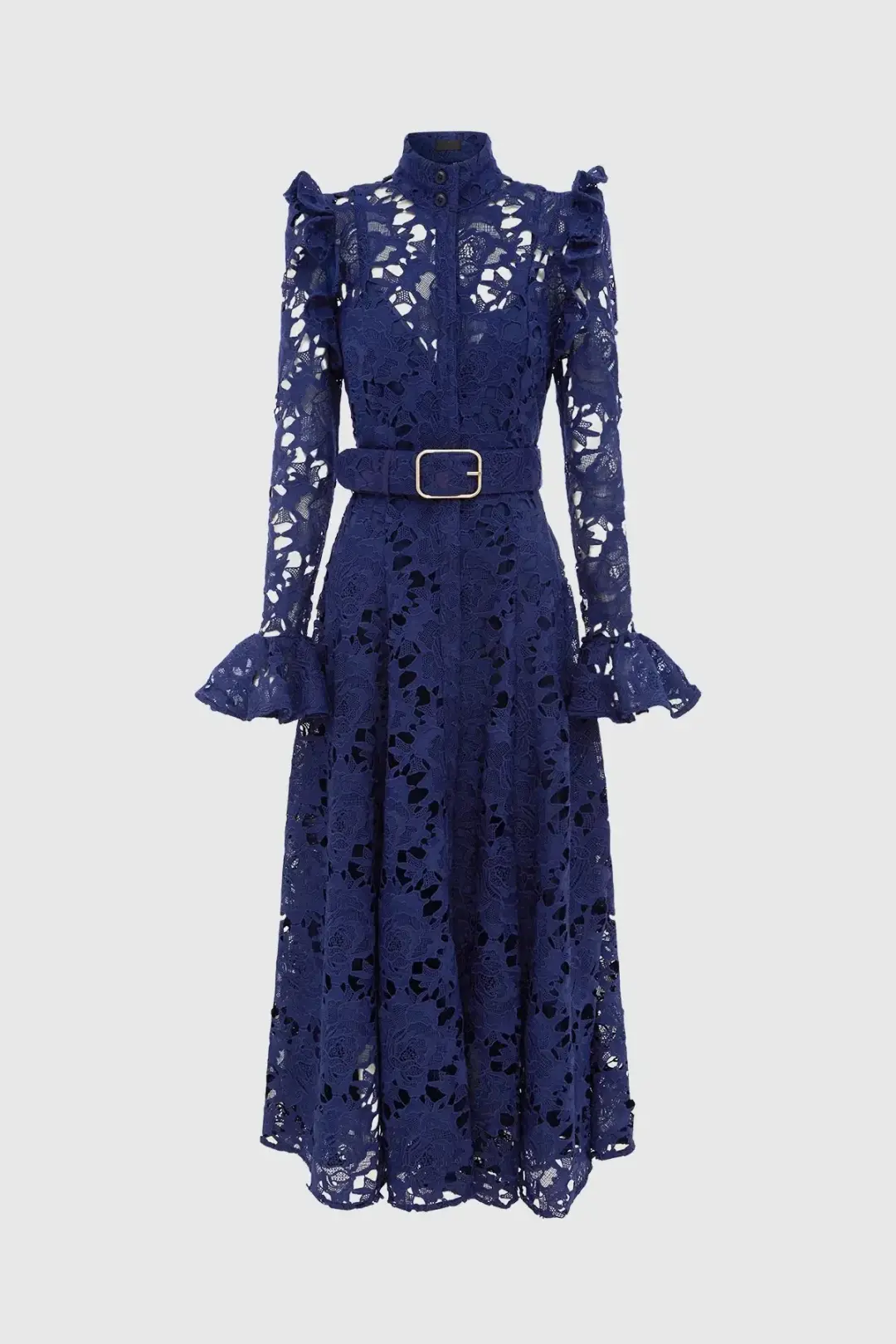 Leo Lin Aliyah Lace Butterfly Sleeve Midi Dress Oxford Blue Size 10 for rent on The Volte - main image