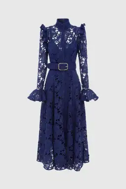 Leo Lin Aliyah Lace Butterfly Sleeve Midi Dress Oxford Blue Size 10 for rent on The Volte - image 3