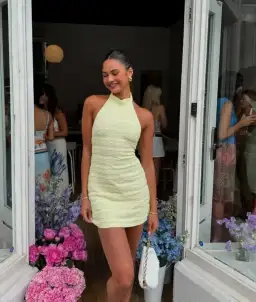 With Harper Lu Textured Halter Mini Dress Lemon Yellow Size XS/Au 6 for rent on The Volte - image 1