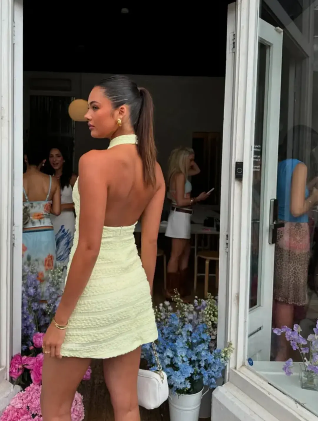 With Harper Lu Textured Halter Mini Dress Lemon Yellow Size XS/Au 6 for rent on The Volte - main image