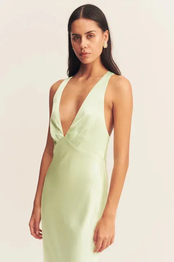 Shona Joy La Lune Plunged Cross Back Midi Dress Lime Size 10 for rent on The Volte - main image