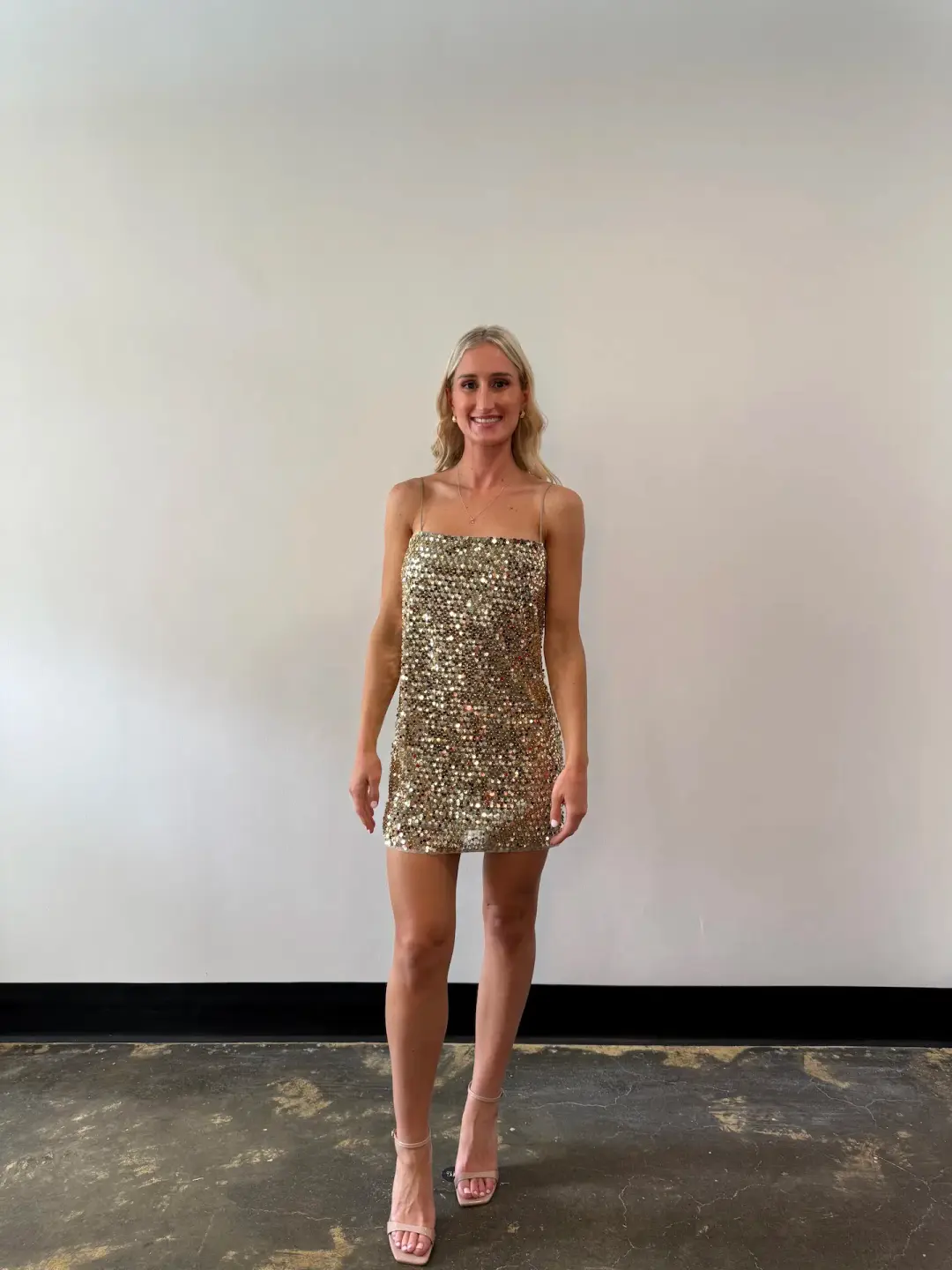 Shona Joy Bria Mini Dress Gold Sequin Size 10 for rent on The Volte - main image