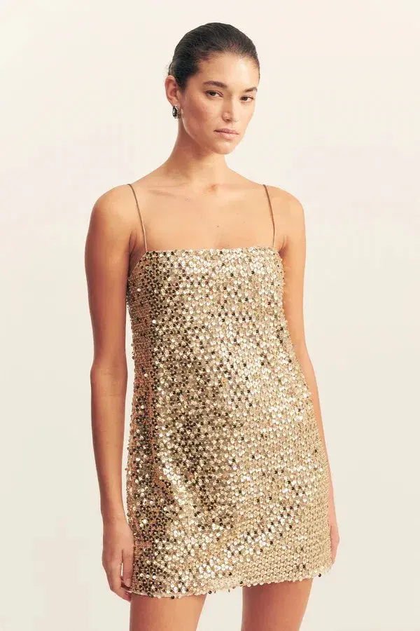 Shona Joy Bria Mini Dress Gold Sequin Size 10 for rent on The Volte - main image