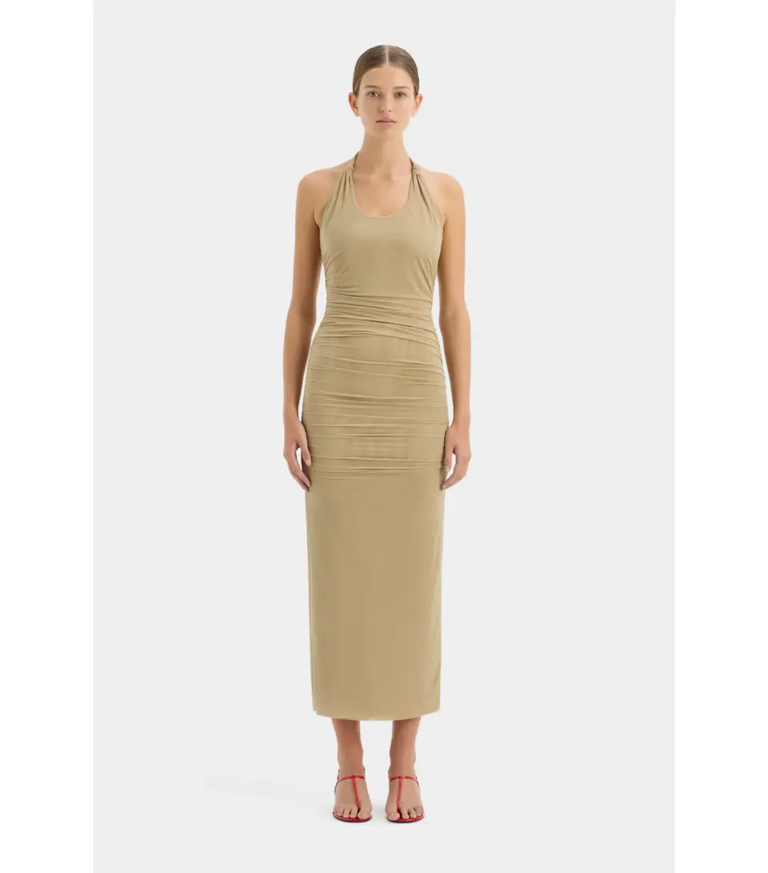 Sir the Label Jacques Mesh Halter Dress in Olive Size 1 / AU 8 for rent on The Volte - main image