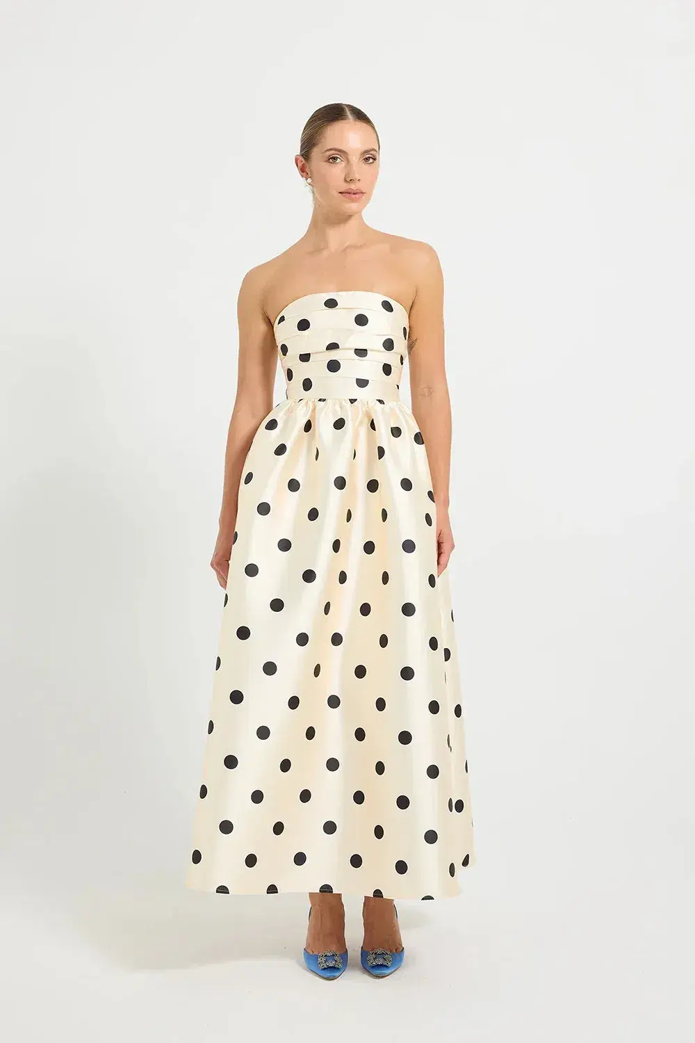 Pasduchas Dottie Strapless Midi Dress Polka Dots Size AU 14 for rent on The Volte - main image