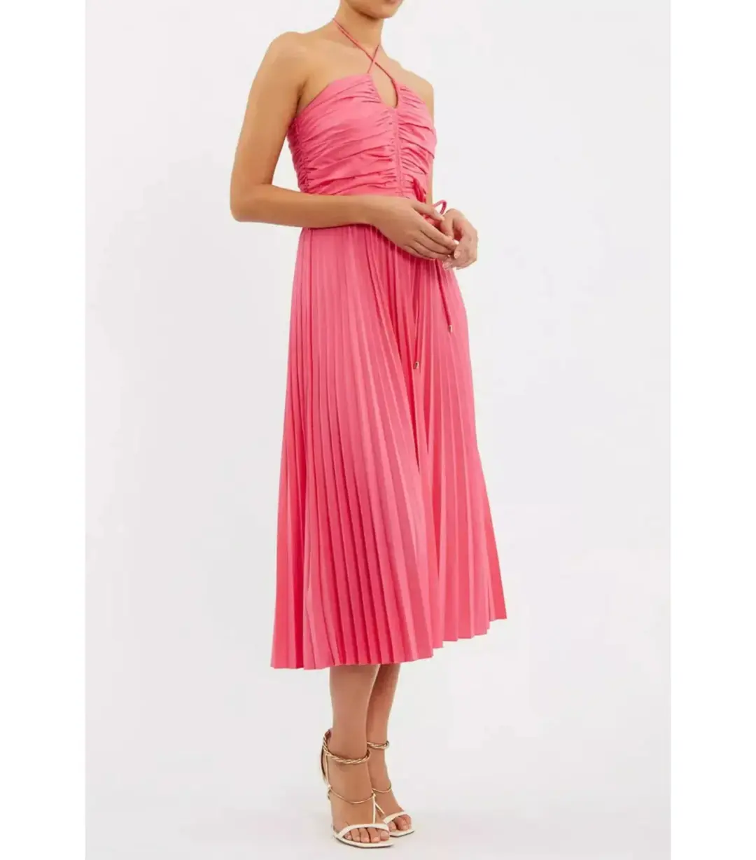 Rebecca Vallance Rosa Halter Midi Dress Pink Size AU 14 for rent on The Volte - main image
