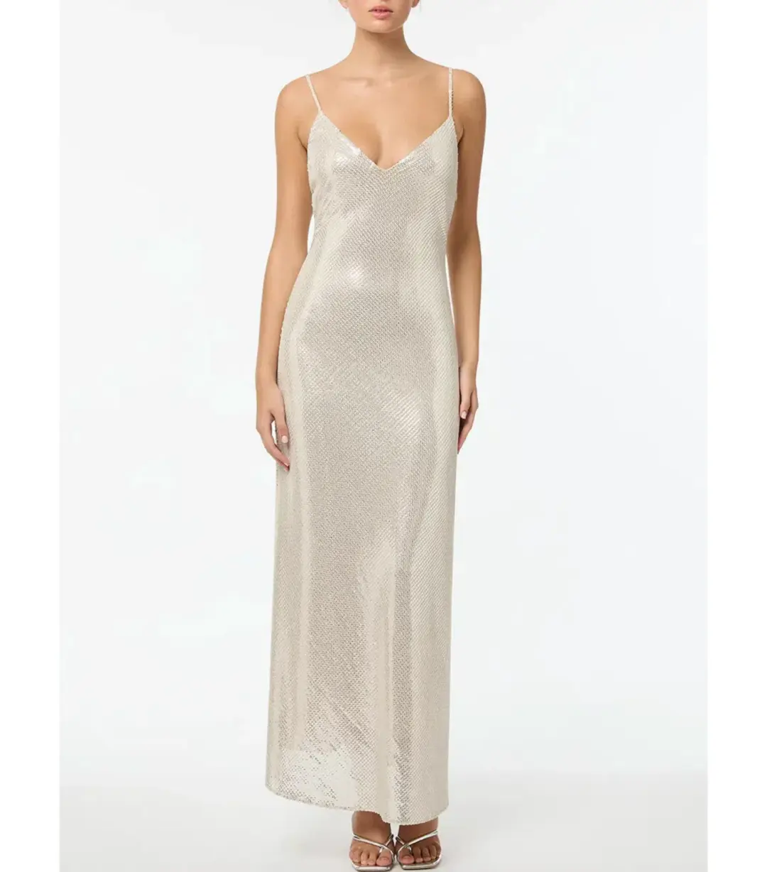 Manning Cartell High Voltage Slip Maxi Dress Nude Silver Sequin Size AU 6 for rent on The Volte - main image