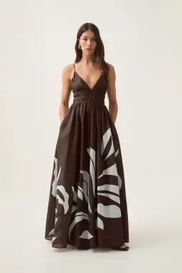 Aje Planetary Maxi Dress Abstract Fern Carob Size AU 6 for rent on The Volte - image 1