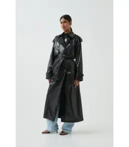Aje Studio Raven Vegan Leather Trench Black Size AU 10