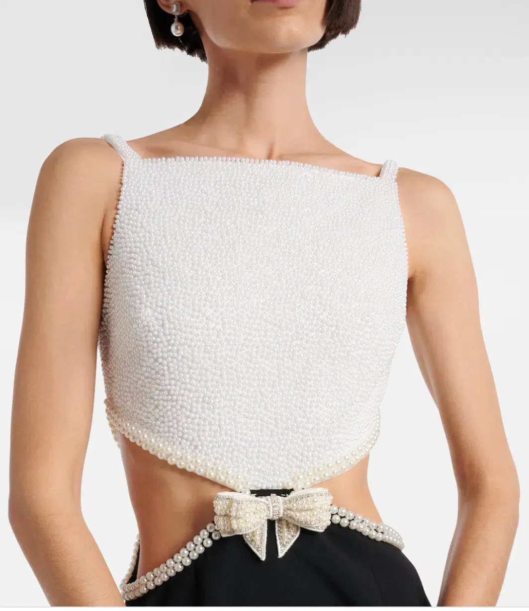 Self Portrait Faux Pearl Cutout Crepe Gown for rent on The Volte - main image