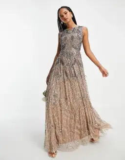 Beauut Bridesmaid Embellished Maxi Dress in Mink Size 14 for rent on The Volte - image 1