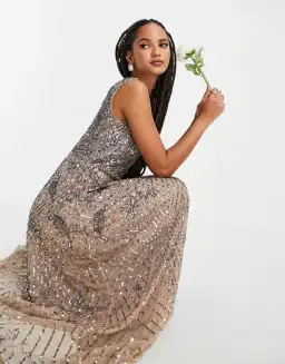 Beauut Bridesmaid Embellished Maxi Dress in Mink Size 14 for rent on The Volte - image 2