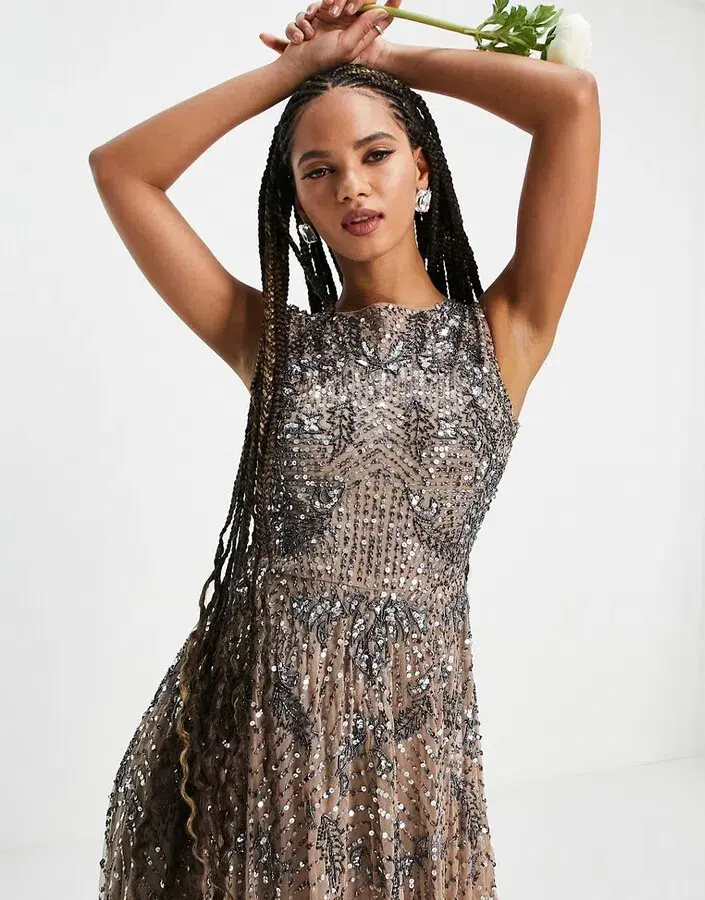 Beauut Bridesmaid Embellished Maxi Dress in Mink Size 14 for rent on The Volte - main image