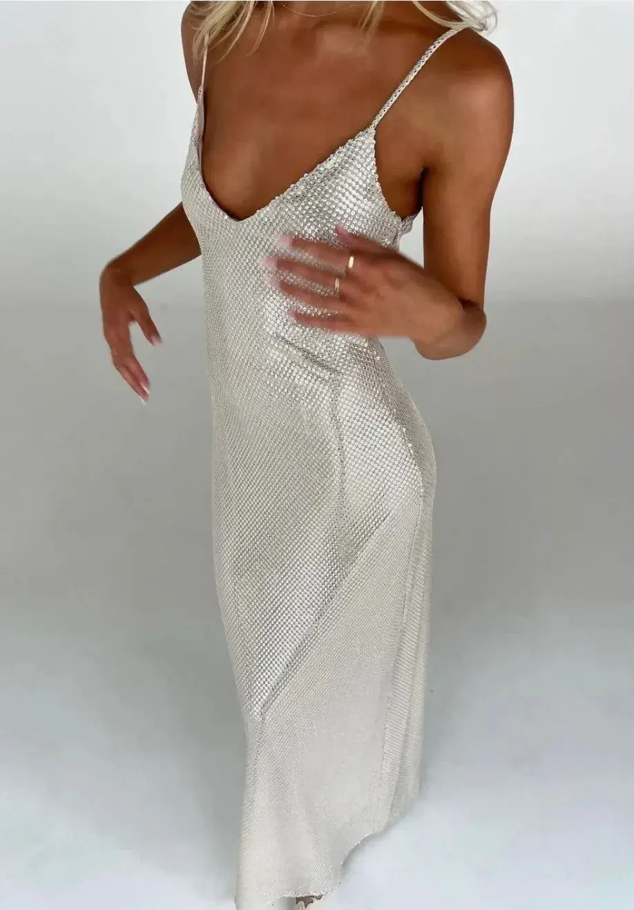 Manning Cartell High Voltage Slip Dress Nude Silver Size 10 for rent on The Volte - main image