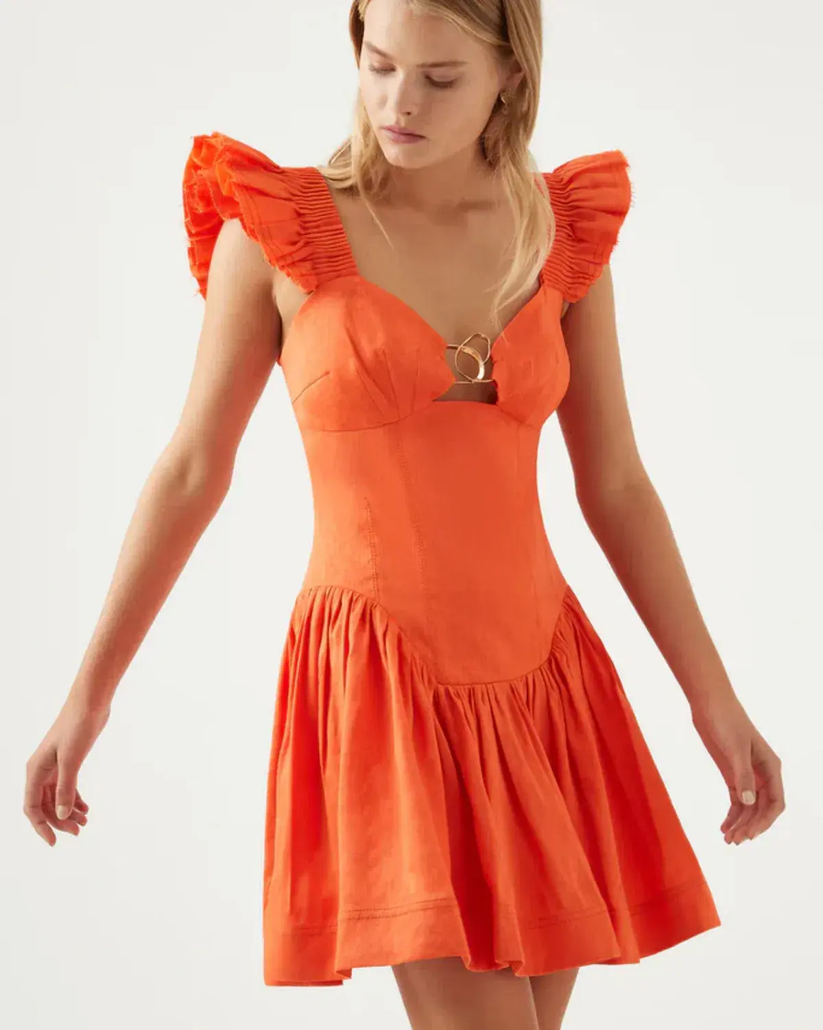 Aje Simone Frill Sleeve Mini Dress Orange Size 8 - Image 2