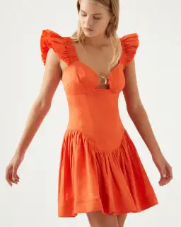 Aje Simone Frill Sleeve Mini Dress Orange Size 8 for rent on The Volte - image 2
