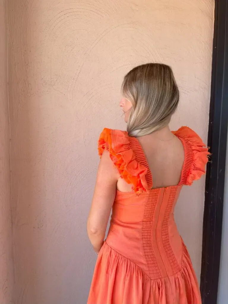 Aje Simone Frill Sleeve Mini Dress Orange Size 8 - Image 3