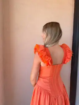 Aje Simone Frill Sleeve Mini Dress Orange Size 8 for rent on The Volte - image 3